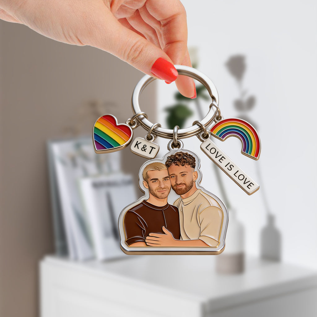 L'amour gagne - Porte-clés premium personnalisé de soutien LGBT avec charms