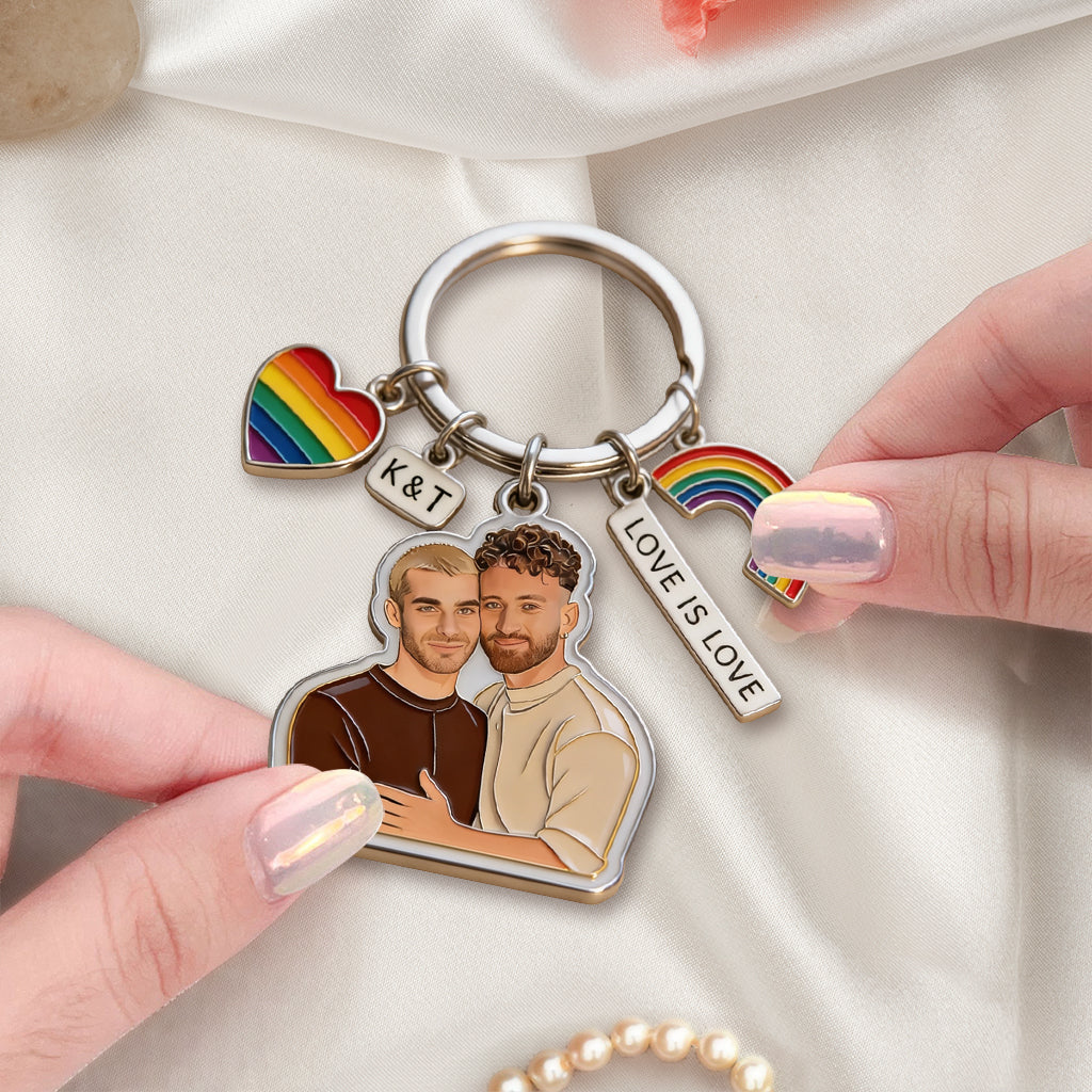 L'amour gagne - Porte-clés premium personnalisé de soutien LGBT avec charms