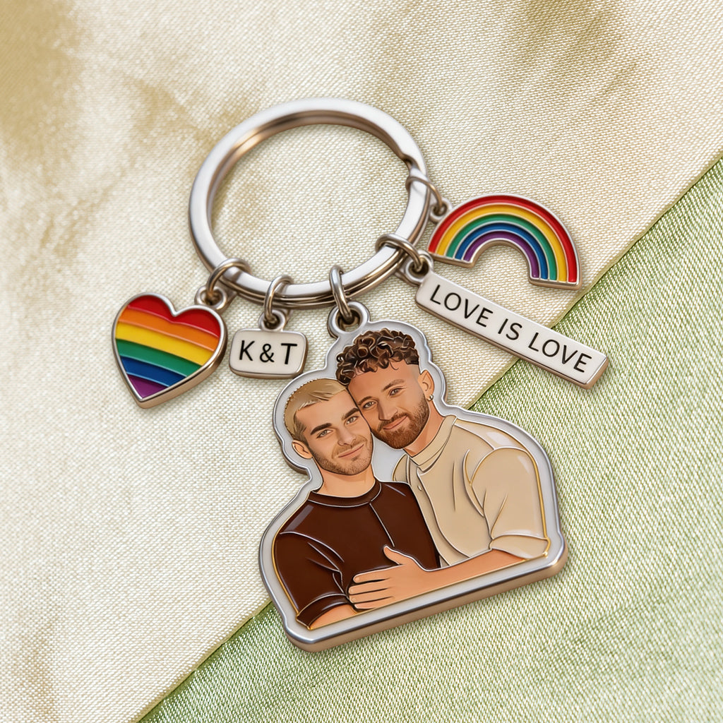 L'amour gagne - Porte-clés premium personnalisé de soutien LGBT avec charms