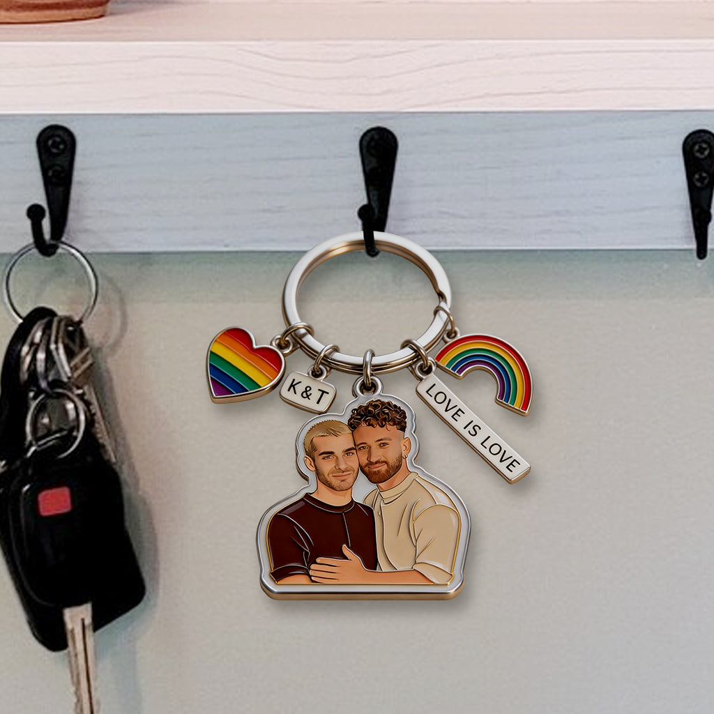 L'amour gagne - Porte-clés premium personnalisé de soutien LGBT avec charms