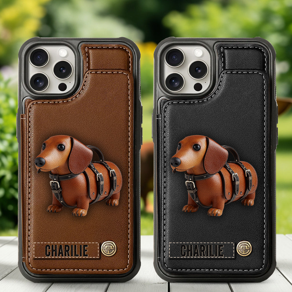 Étui portefeuille personnalisé pour téléphone avec un adorable teckel - Motif chien