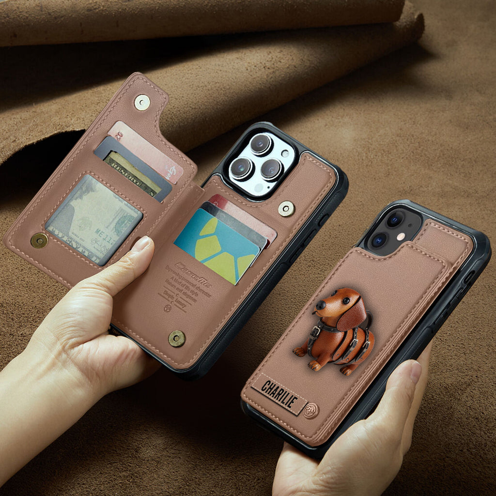 Étui portefeuille personnalisé pour téléphone avec un adorable teckel - Motif chien