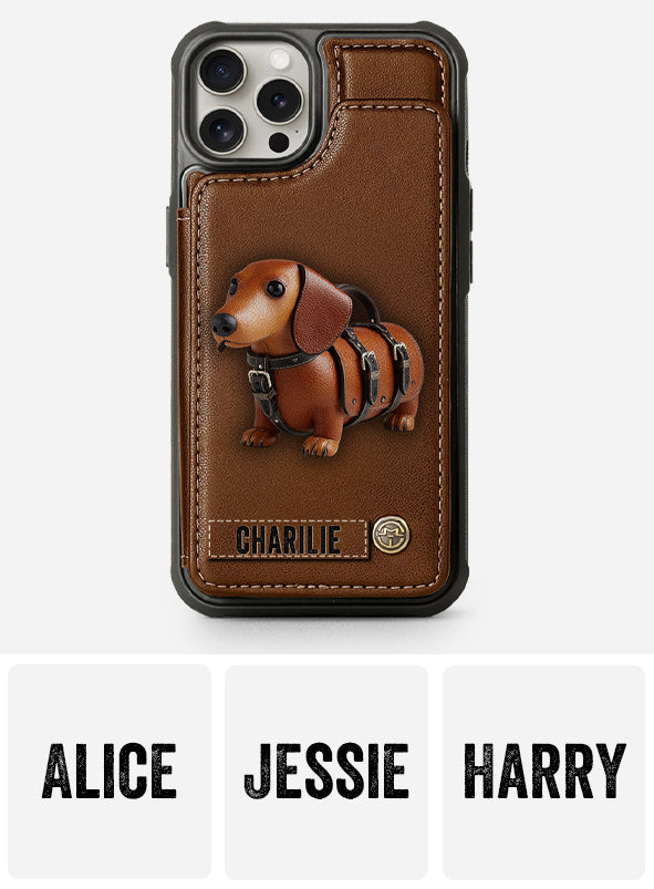 Étui portefeuille personnalisé pour téléphone avec un adorable teckel - Motif chien