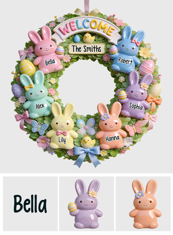 Famille de Pâques - Panneau en bois personnalisé en forme de famille