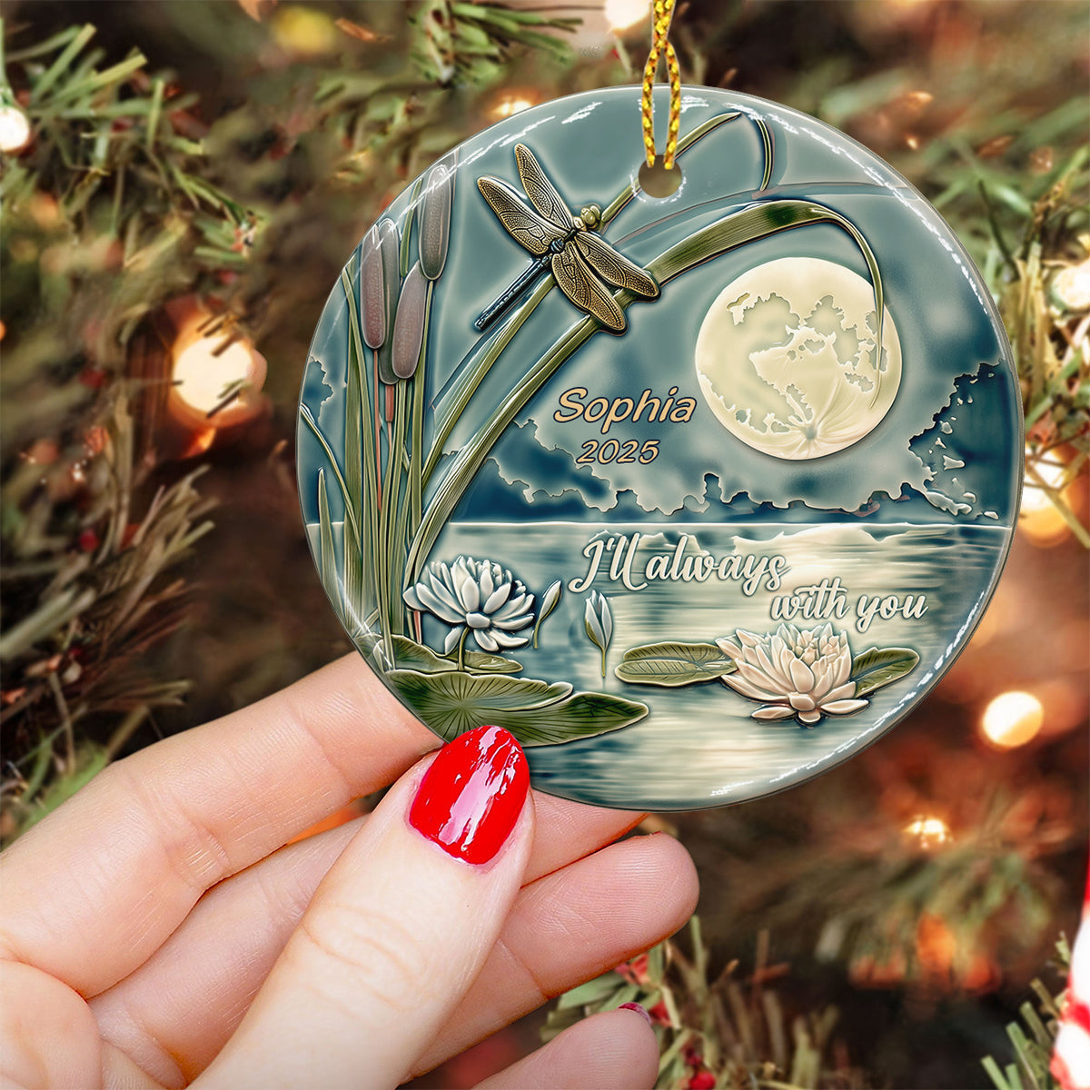 Je serai toujours avec toi - Ornement commémoratif rond en céramique personnalisé