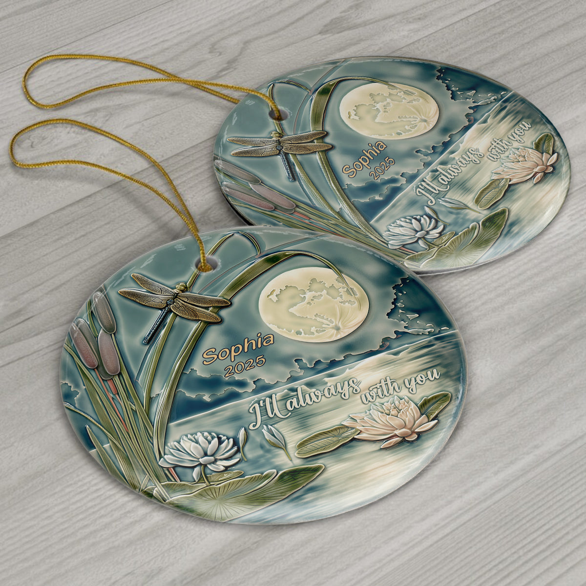 Je serai toujours avec toi - Ornement commémoratif rond en céramique personnalisé