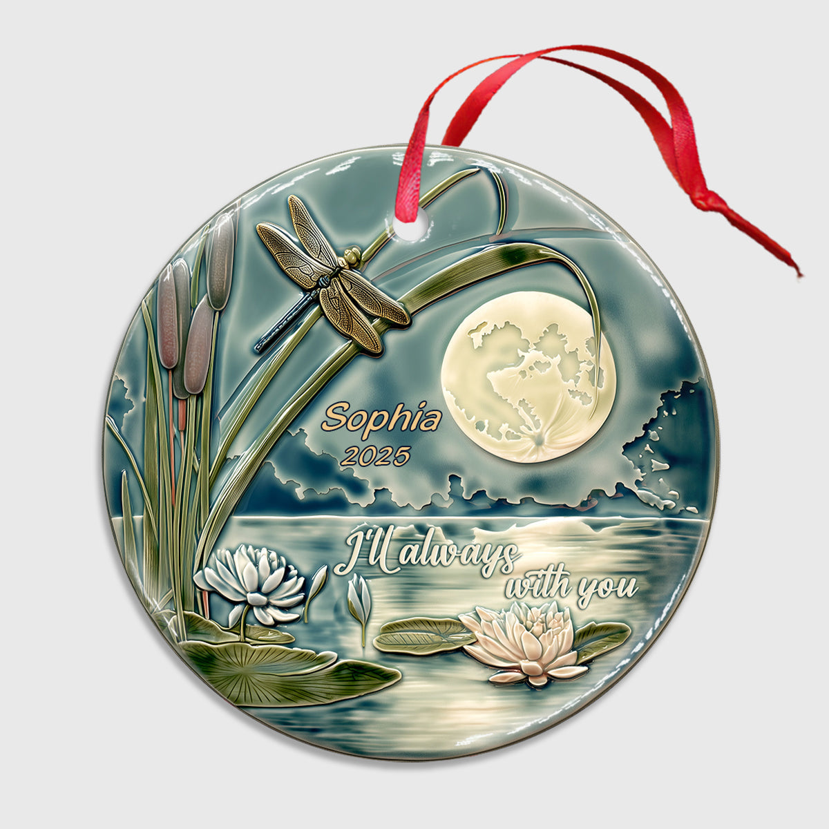 Je serai toujours avec toi - Ornement commémoratif rond en céramique personnalisé
