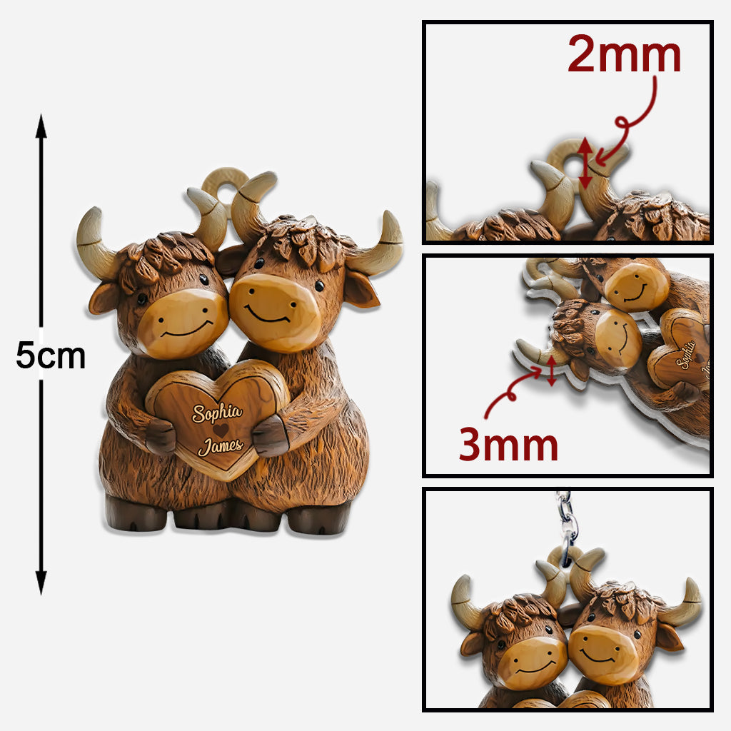 Cute Highland Cow Couple - Personalized Highland Cow Keychain