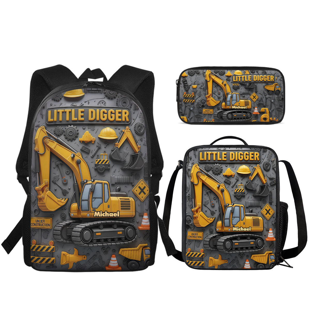 Littie Digger - Personalized Kid Backpack Lunch Bag Pencil Case Set