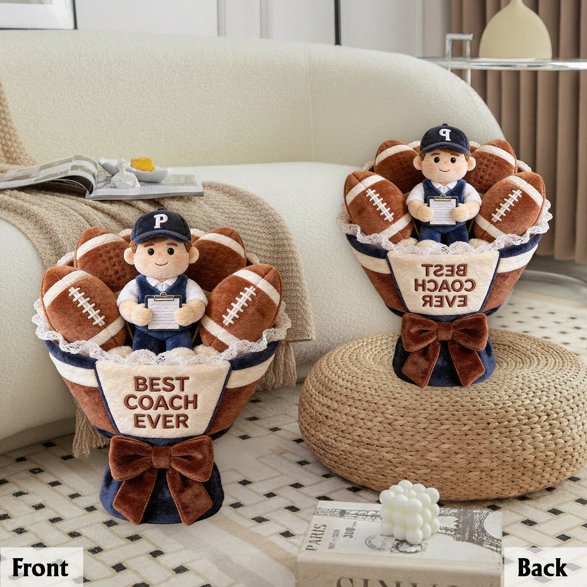 Bouquet de peluches « Amour du football américain » - Coussin en fausse fourrure premium personnalisé
