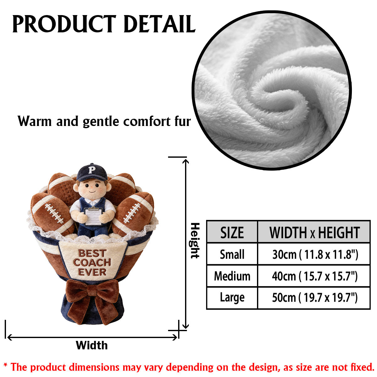 Bouquet de peluches « Amour du football américain » - Coussin en fausse fourrure premium personnalisé