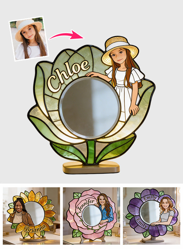 Custom From Photo And Flower - Personalized Self Love Desk Mirror