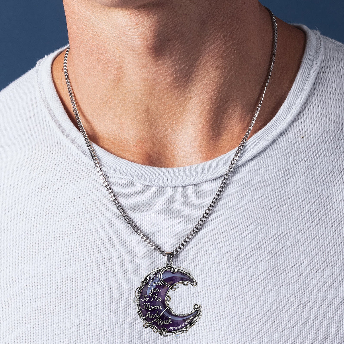 Gift For Her, Valentine Gift, Love You To The Moon - Personalized Couple Custom Shaped Pendant Necklace