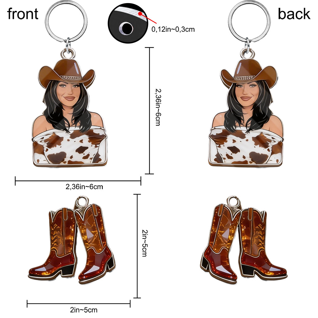 Custom Any Photo Cowgirl Style - Personalized Cowgirl Premium Keychain With Charms