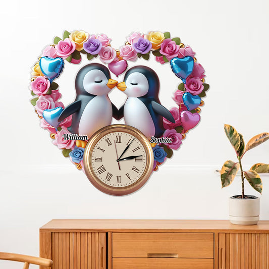Tu es mon pingouin - Horloge murale lumineuse LED personnalisée pour couple