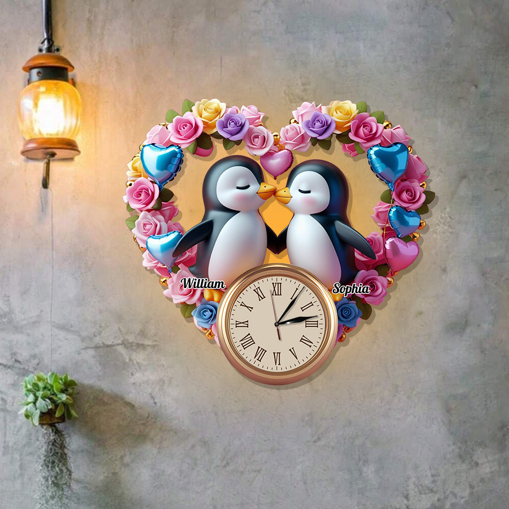 You Are My Penguin - Personalized Couple LED Light Wall Clock