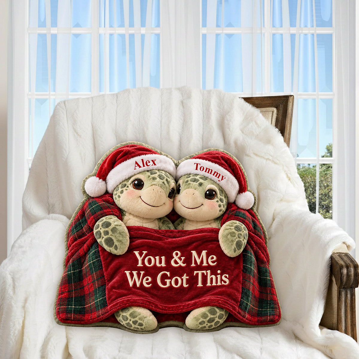 Merry Christmas Turtle Couple - Personalized Turtle Premium Faux Fur Pillow