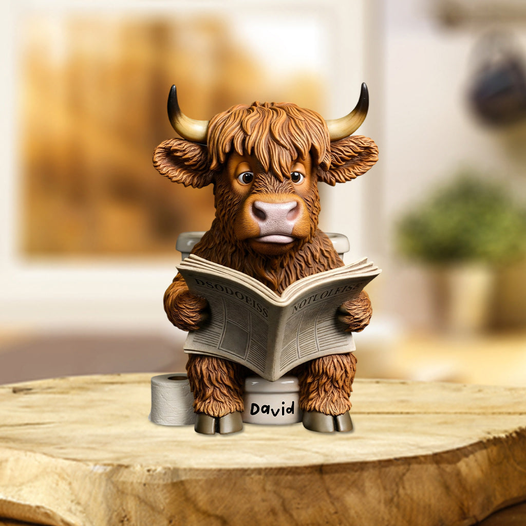 Décoration de salle de bain amusante - Seau de toilette vache des Highlands - Plaque acrylique personnalisée en forme de vache des Highlands