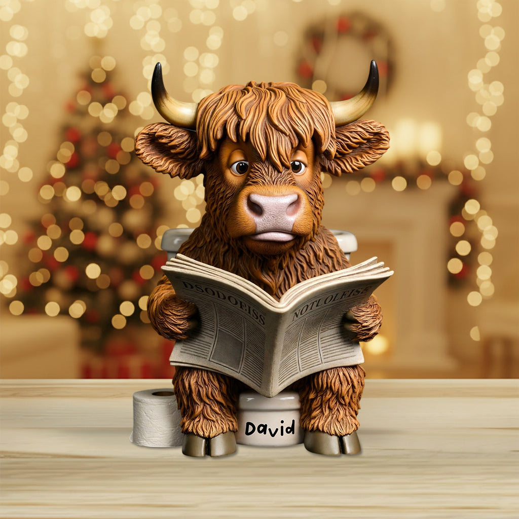 Décoration de salle de bain amusante - Seau de toilette vache des Highlands - Plaque acrylique personnalisée en forme de vache des Highlands