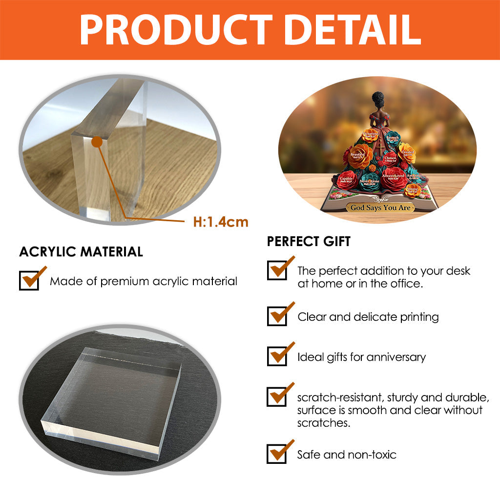 Dieu dit que tu es - Plaque acrylique personnalisée de forme afro-américaine