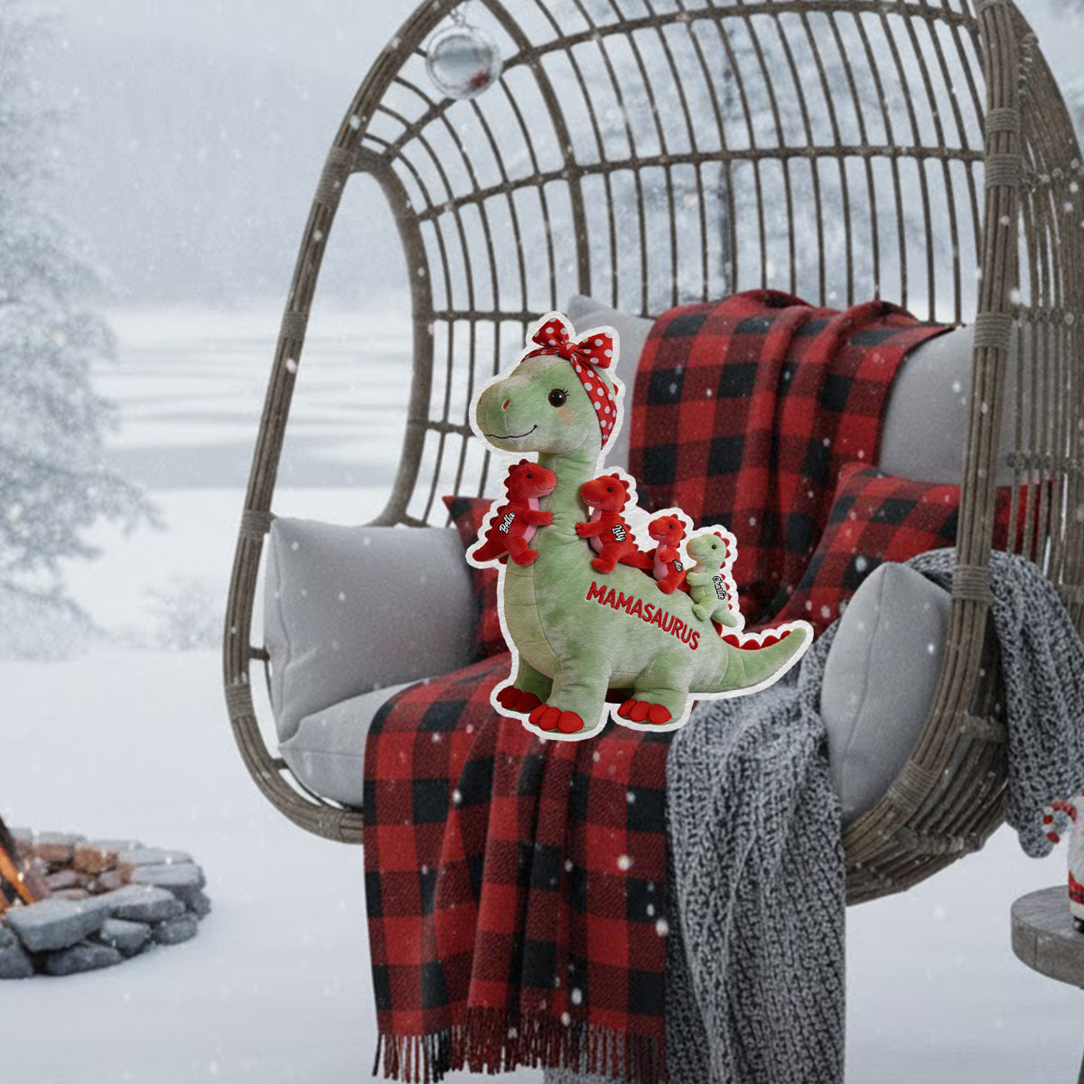 Mamasaurus Gift For Mom Grandma - Personalized Mother Faux Fur Shaped Pillow