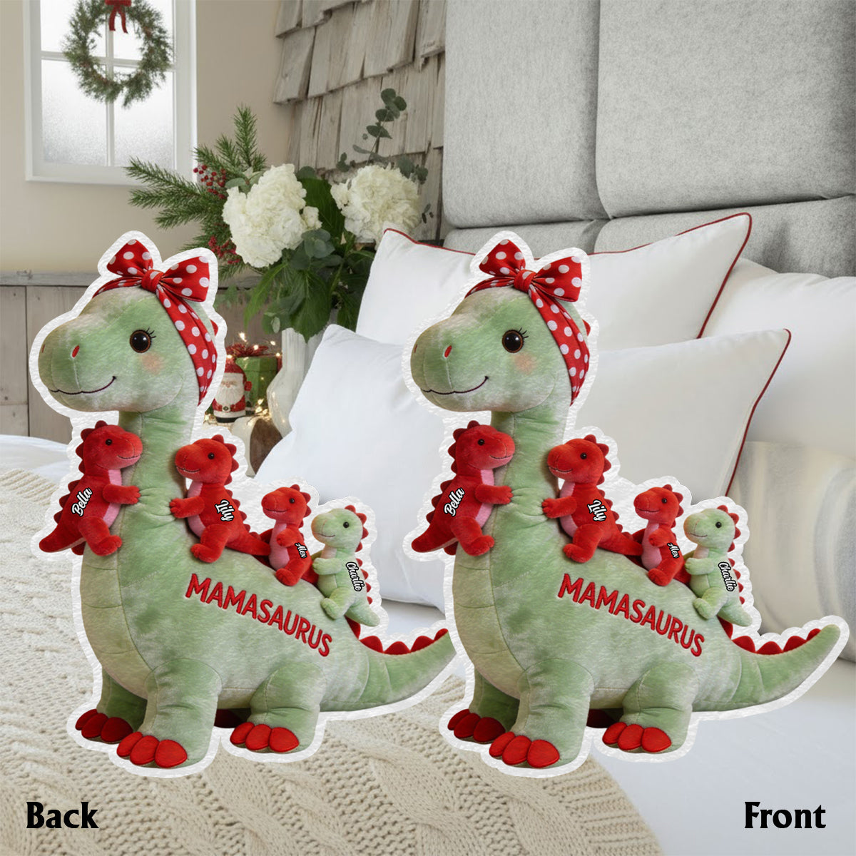 Mamasaurus Gift For Mom Grandma - Personalized Mother Faux Fur Shaped Pillow