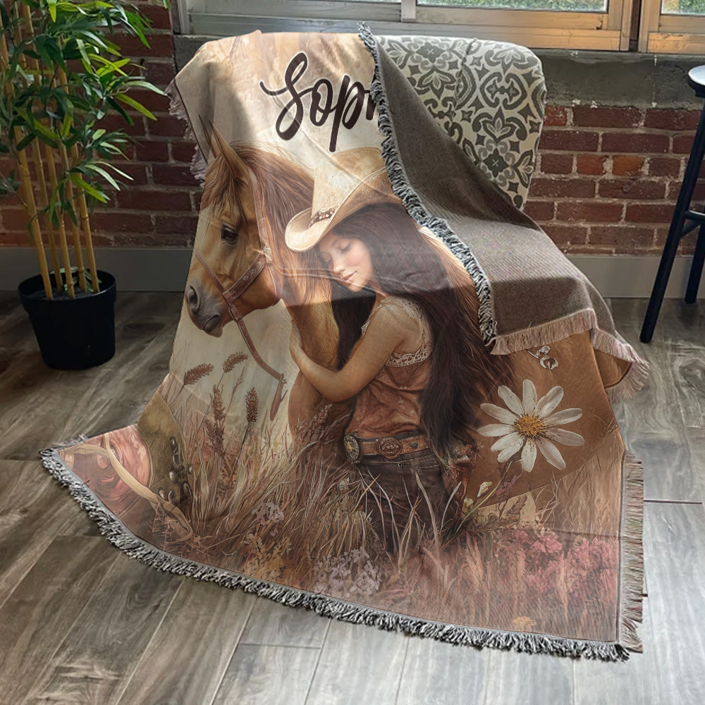 Amoureux des chevaux - Couverture tissée personnalisée à motif cheval