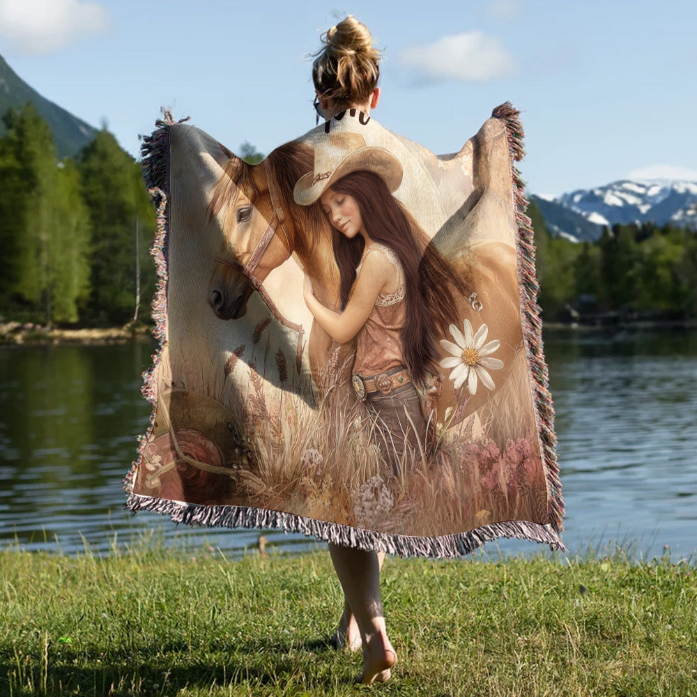 Amoureux des chevaux - Couverture tissée personnalisée à motif cheval