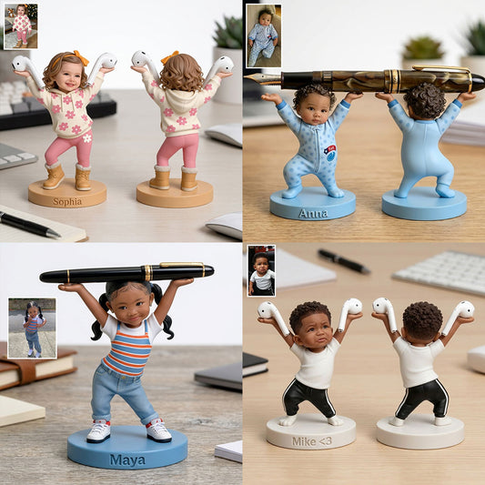 Porte-stylo mignon/ Support d'écouteurs Bluetooth Accessoires de bureau pour parents - Figurine 3D personnalisée pour enfants