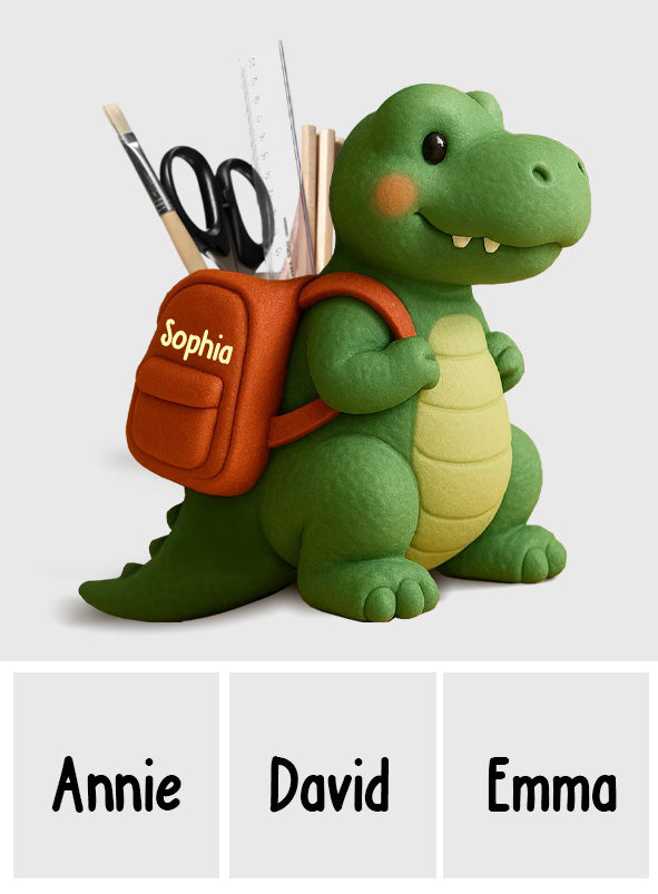 Playful Dinosaur Back To School Gift - Personalized Kid Wooden Pen Holder