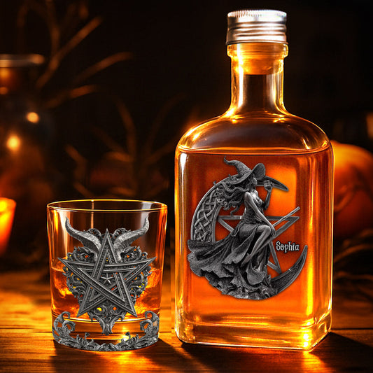 Chemin de la Sorcière vers le Whisky - Bouteille et verre à whisky personnalisés pour sorcière