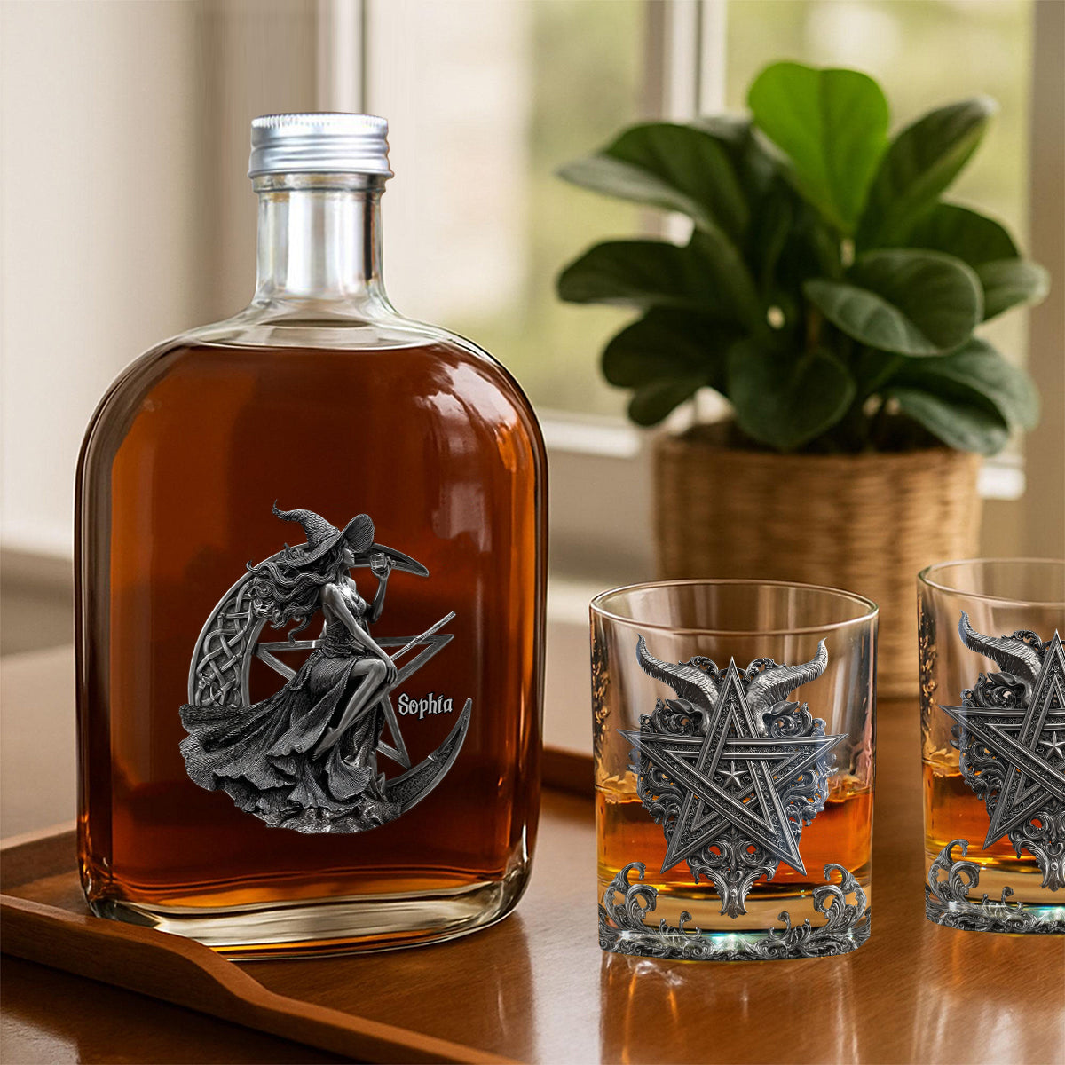 Chemin de la Sorcière vers le Whisky - Bouteille et verre à whisky personnalisés pour sorcière