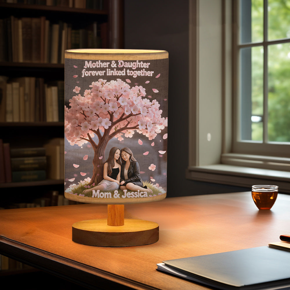 Amour mère-fille - Lampe de table personnalisée « Mère et fille » avec pied en bois