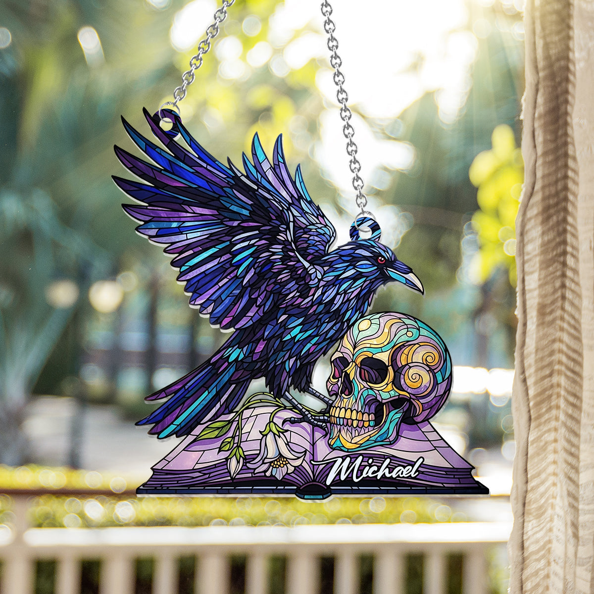 Crâne de corbeau magique - Ornement attrape-soleil personnalisé à suspendre à la fenêtre - Crâne de corbeau - Ornement décoratif 