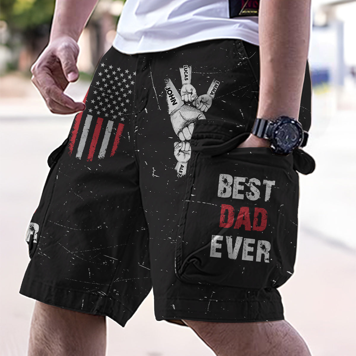 Best Dad Ever - Personalized Father Cargo Shorts With Belt