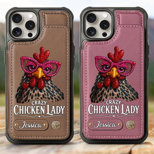Crazy Chicken Lady - Étui portefeuille personnalisé pour téléphone avec poulet