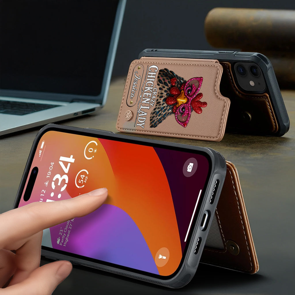 Crazy Chicken Lady - Étui portefeuille personnalisé pour téléphone avec poulet