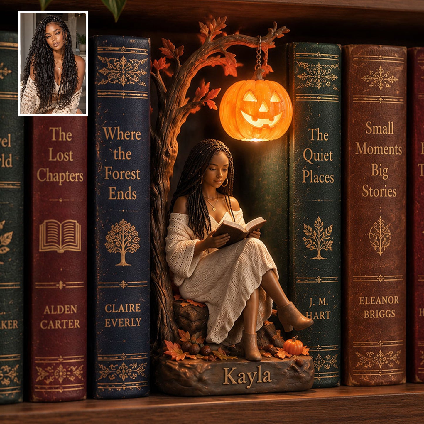Pumpkin Book Nook Lamp - Personalized Book Bookshelf Lamp
