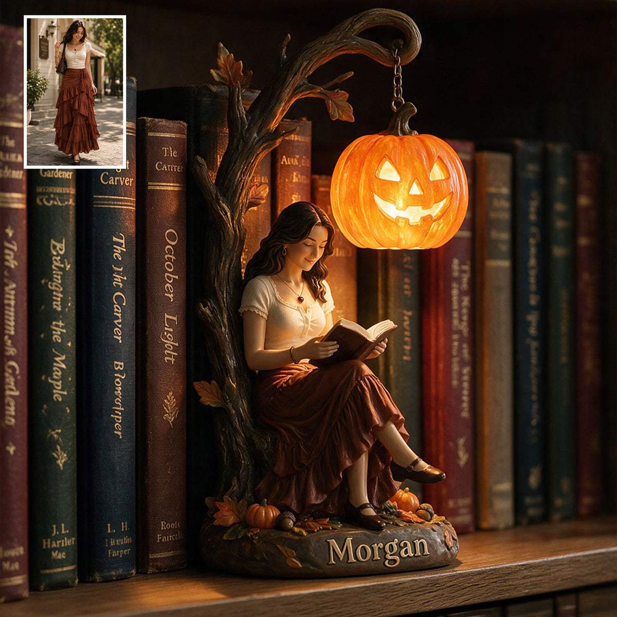 Pumpkin Book Nook Lamp - Personalized Book Bookshelf Lamp