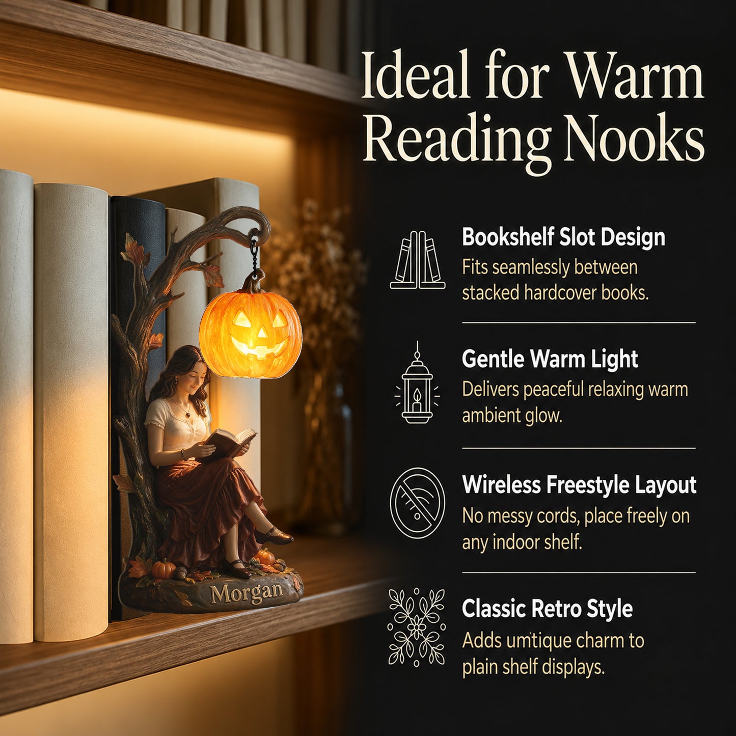 Pumpkin Book Nook Lamp - Personalized Book Bookshelf Lamp