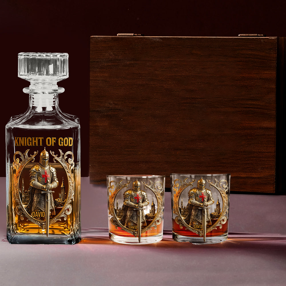 Coffret carafe à whisky chrétienne personnalisée « Chevalier de Dieu »