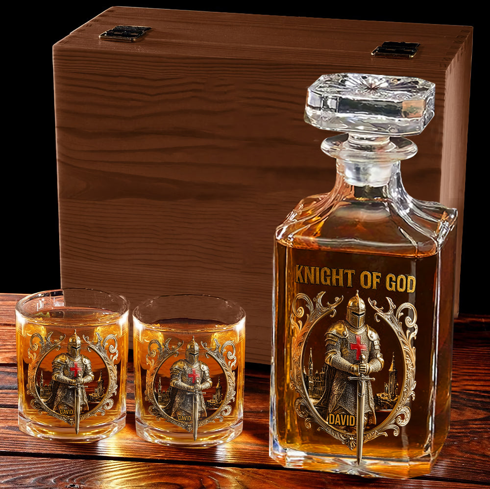 Coffret carafe à whisky chrétienne personnalisée « Chevalier de Dieu »