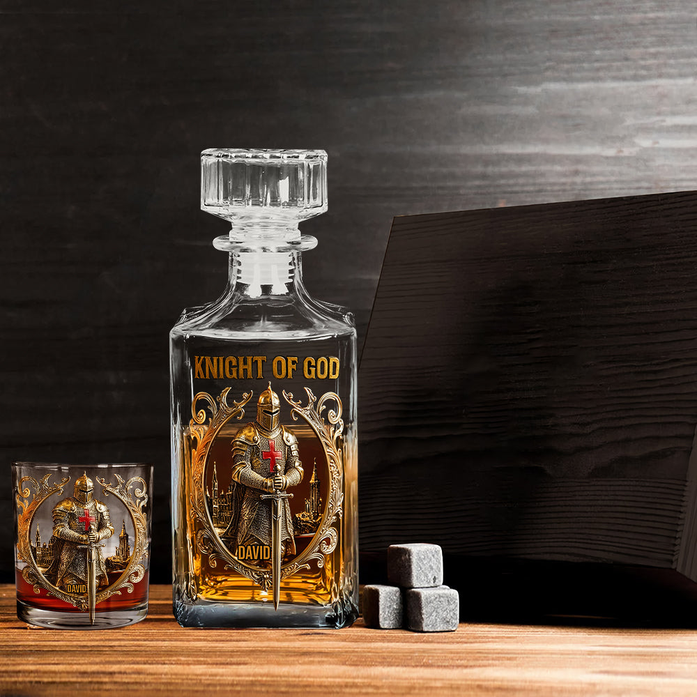 Coffret carafe à whisky chrétienne personnalisée « Chevalier de Dieu »