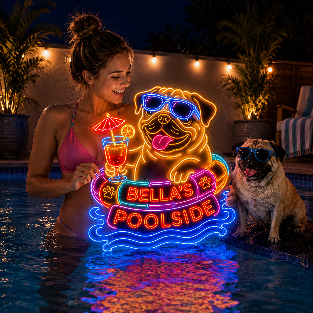 Panneau LED Néon Personnalisé pour Animaux - Piscine Amusante