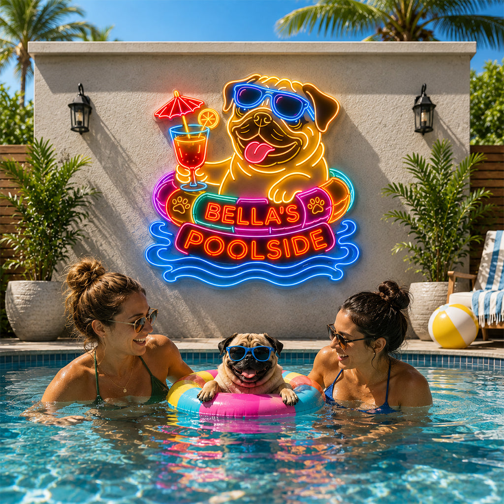 Panneau LED Néon Personnalisé pour Animaux - Piscine Amusante