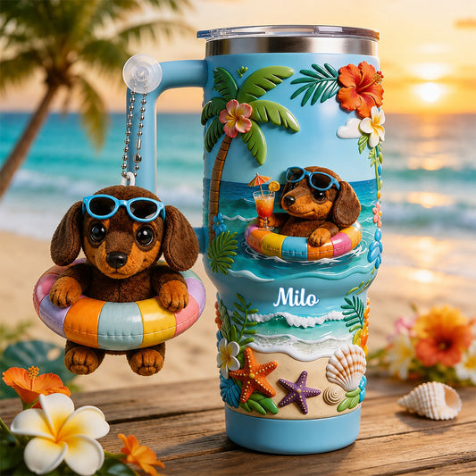 Vibes d'été - Tasse personnalisée pour chien avec charme en peluche