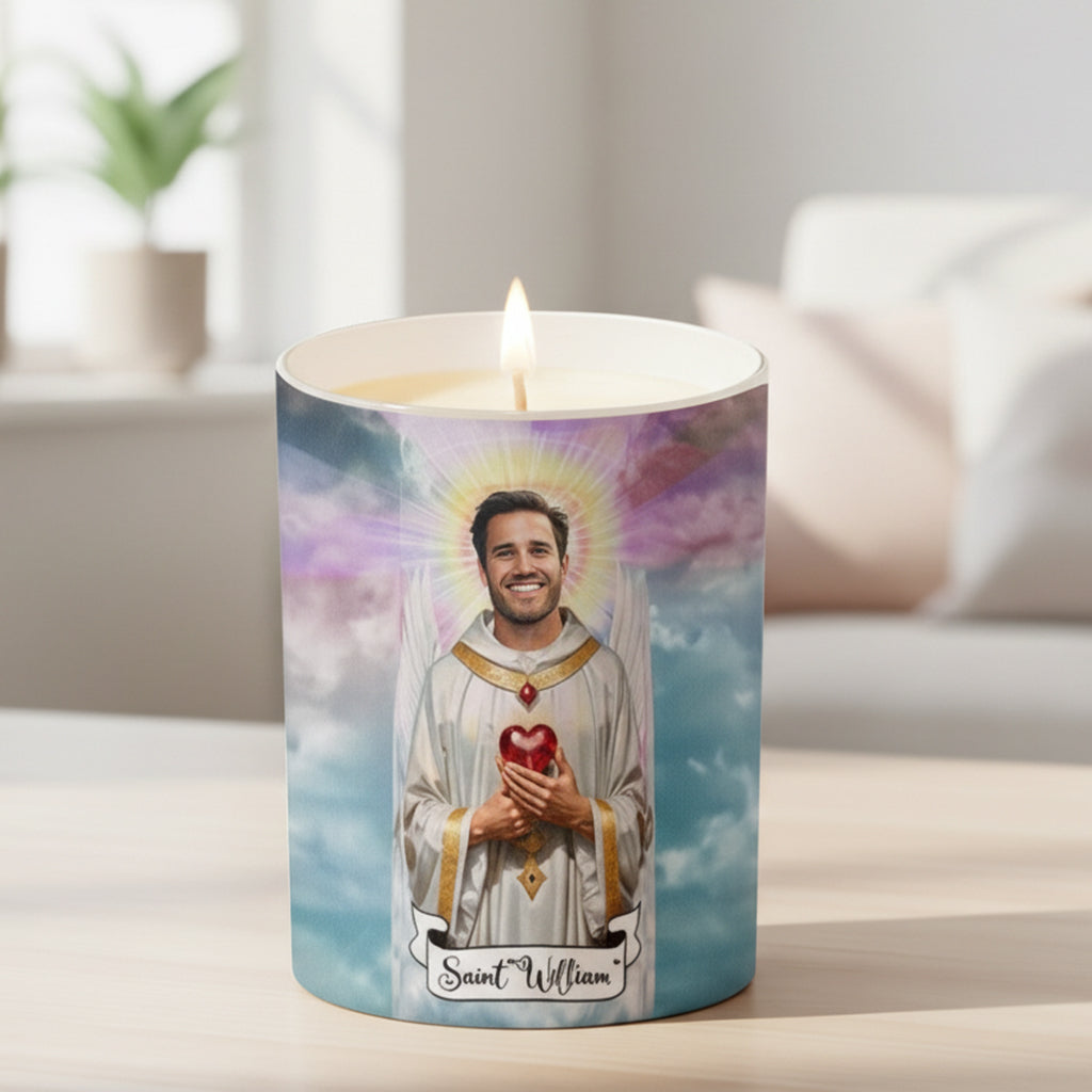 Cadeau original : Bougie chrétienne personnalisée avec couvercle en bois - Prière de Jésus