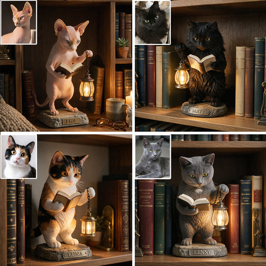 So Many Books So Little Time - Personalized Cat Bookshelf Lamp