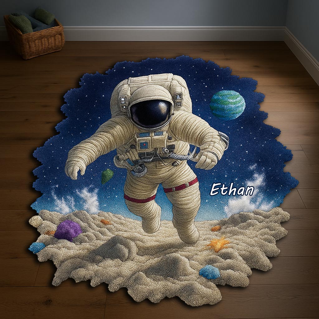 Paillasson/tapis de porte personnalisé en forme d'enfant - Espace et astronaute