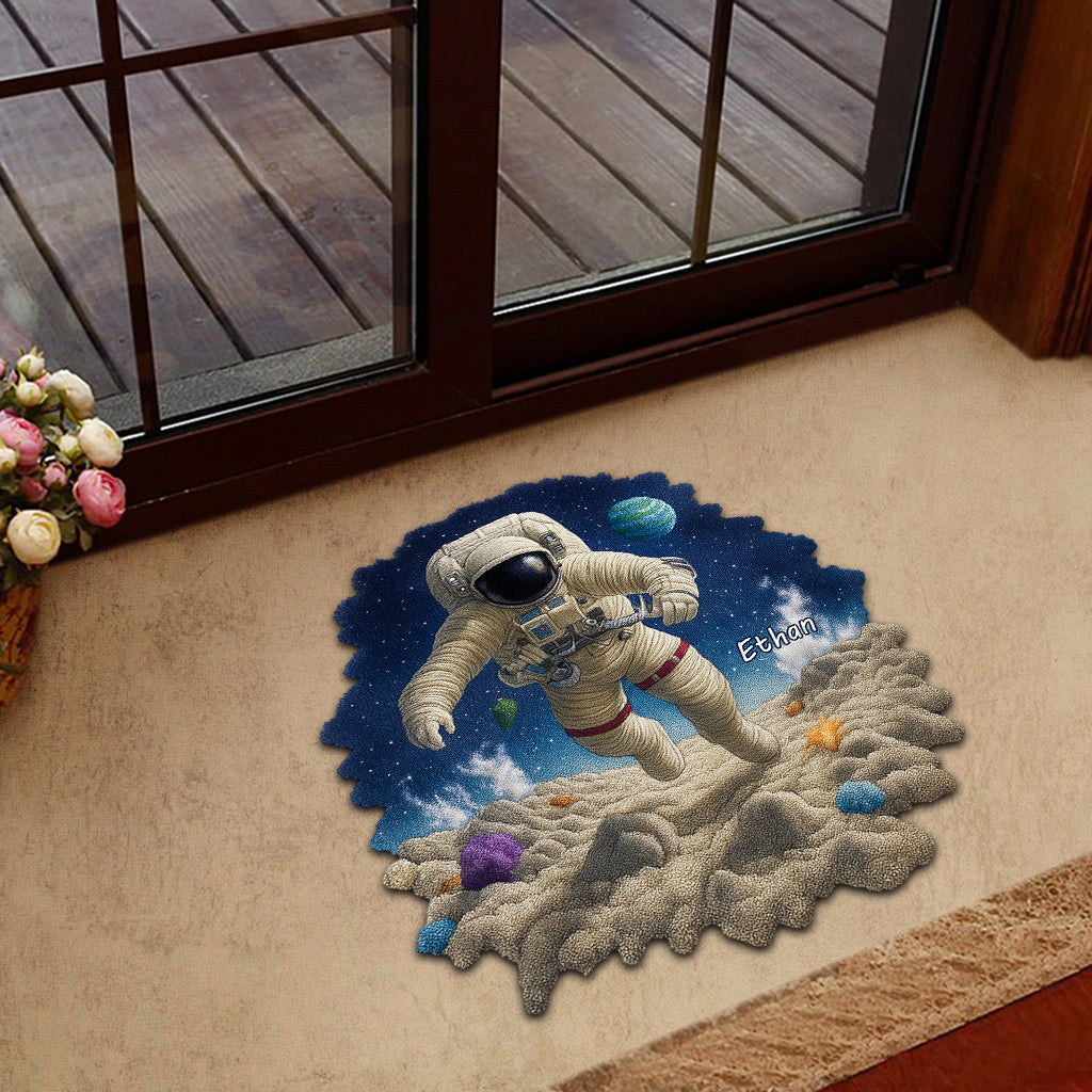 Paillasson/tapis de porte personnalisé en forme d'enfant - Espace et astronaute